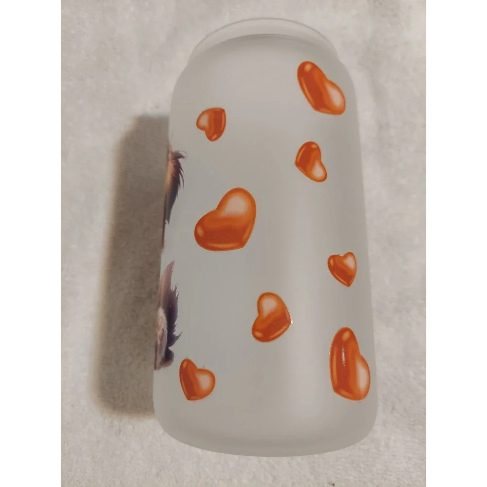Puppy Dog with Teddy‎ Bear Frosted Glass Tumbler Cup with Lid & Straw